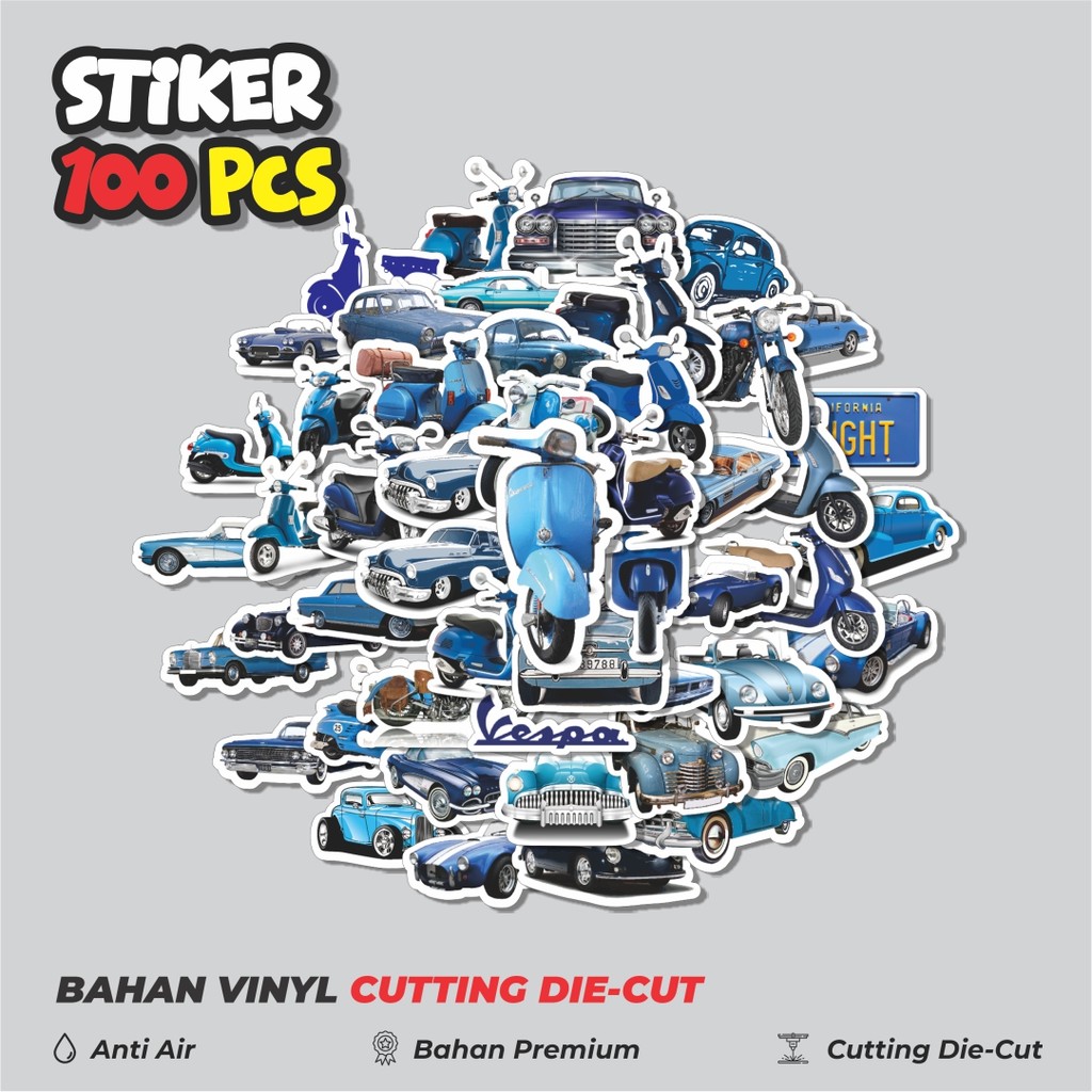 

Terbaru! 50 pcs Stiker Mobil Motor Vespa Biru Dekorasi Lucu Kreatif untuk Notebook, Skateboard, HP