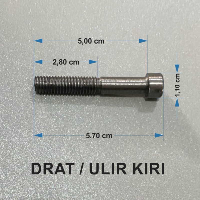Baut M8 drat kiri / baut ukuran 12 drat kiri / baut spion vespa iget drat kiri