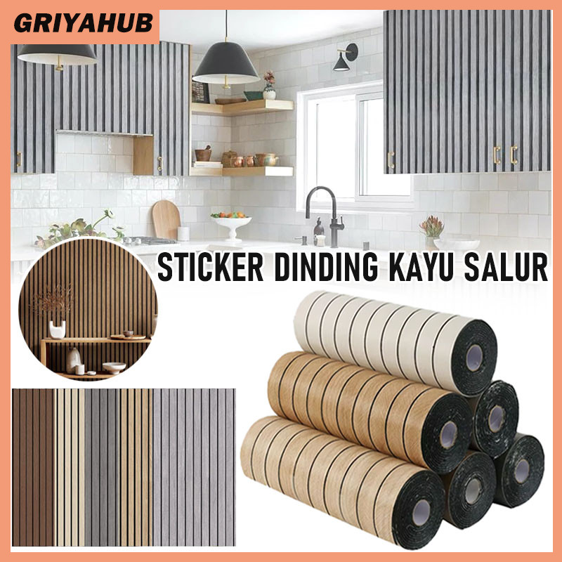 Wallpaper Dinding Motif Garis/Wallpaper Sticker Dinding Kayu Salur/1 Roll Wallpaper Sticker/Wallpape