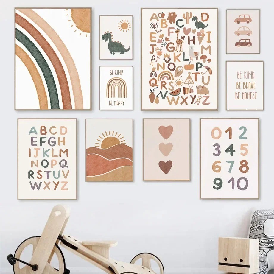 

Boho Rainbow nosaur Love Alphabet ABC Wall Art Painting Canvas Norc Posters And Prints Wall Pictures Kids Baby Room Decor