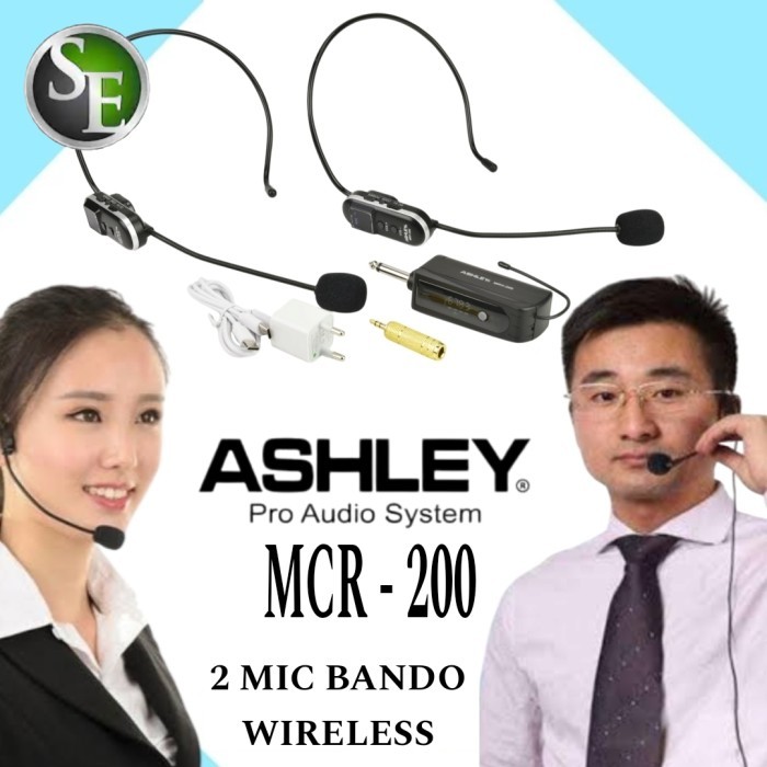 2 Mic Wireless Bando ASHLEY MCR 200, Microphone Imam Mesjid, Aerobik, Senam, Upacara, Karaoke, Meeti