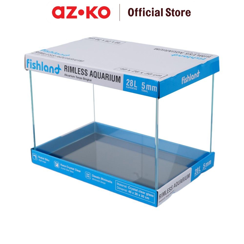 AZKO Fishland 28 ltr Aquarium Nano Right Angle Opc Transparan Tank Aquarium Aquascape Tempat Tinggal