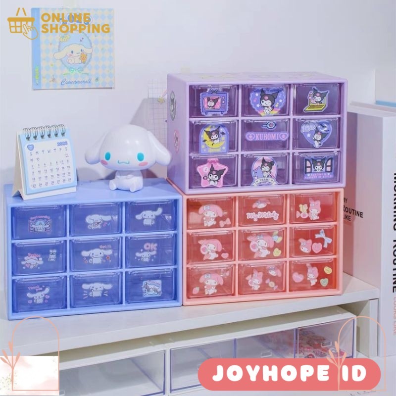 (Joyhope) RK2162  Kotak Laci 9 sekat SANRIO FREE STICKER Box Laci Aksesoris Mini