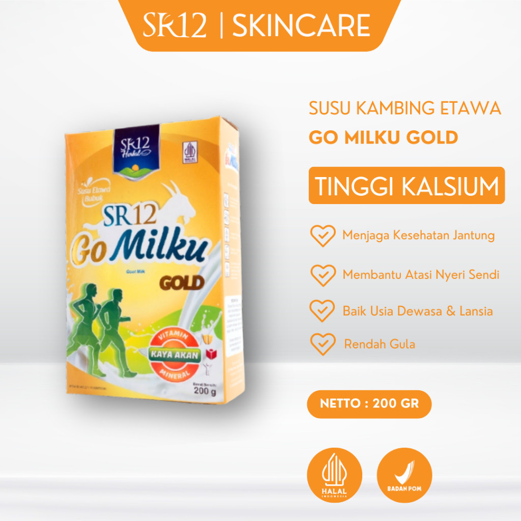 

Go Milku Gold SR12 200gr Susu Kambing Etawa Asli HALAL BPOM TINGGI KALSIUM RENDAH GULA GOMILKU GOLD SR12