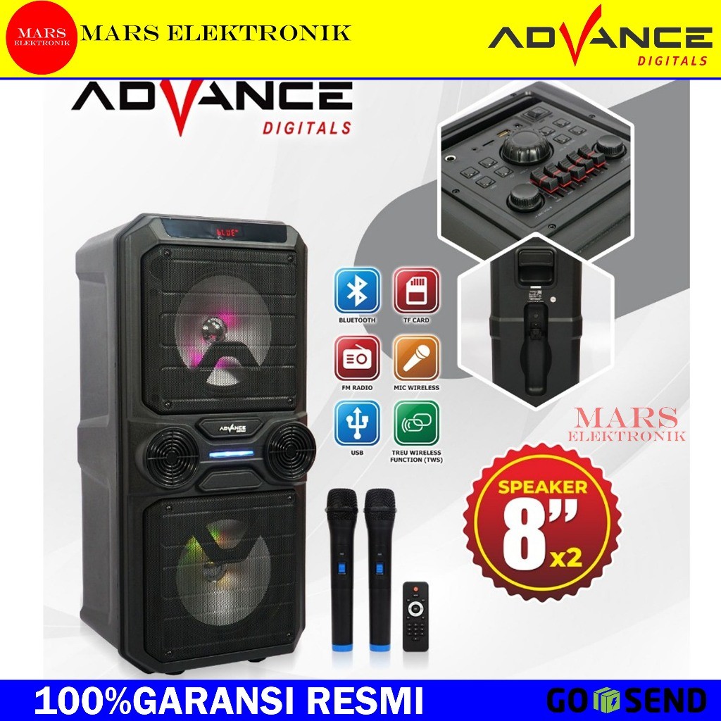 SPEAKER ADVANCE PORTABLE BLUETOOTH -  K8D - 8 INCHI DOUBLE - FREE 2 MIC - AMPLI MEETING ADVANCE - K8