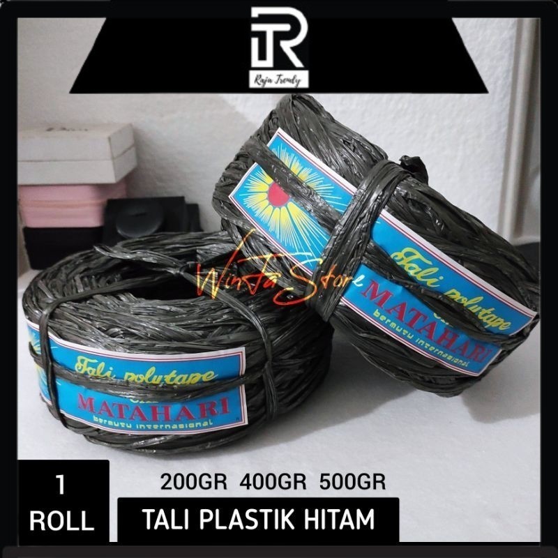 

(1 ROLL) Tali Plastik Rafia Hitam Kecil Sedang Besar 200gr 400gr 500gr cap Matahari