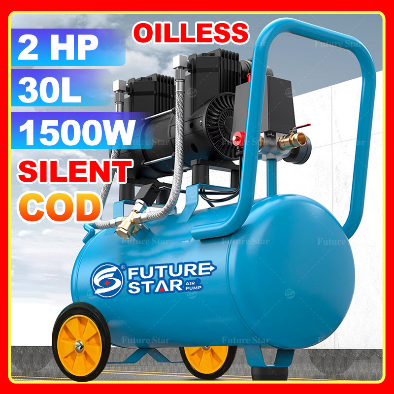 Mesin Kompresor Angin Listrik 2 HP 30L 1800W Tanpa Oli Air Compressor Oilless Mini Portable Oil Free