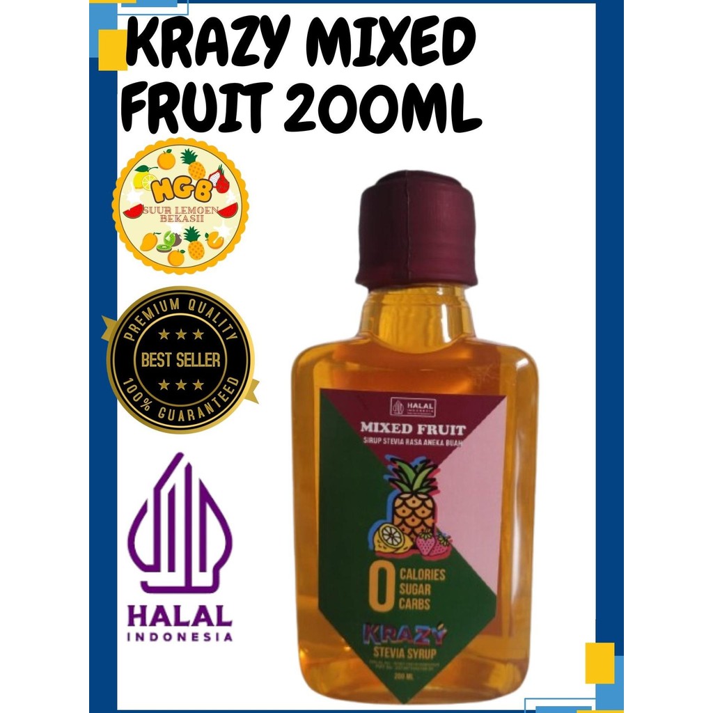 

KRAZY Stevia Mixed Fruit Pemanis Alami Sirup Bebas Gula Sugar Free 200 ml ORIGINAL 100% by HGB market