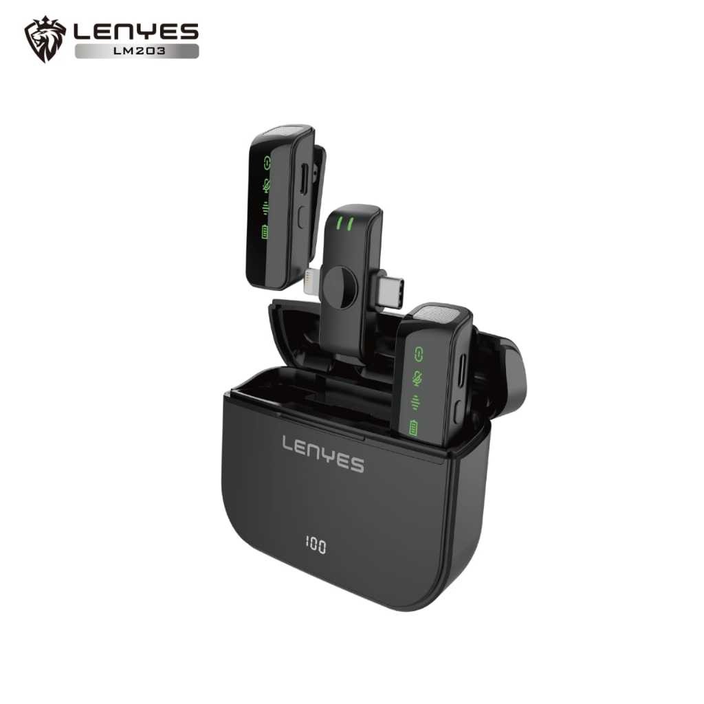 Microphone Bluetooth LENYES LM203 Wireless Live Stream Clip On Mic Portable Dual Interface Mikrofon Plug & Play