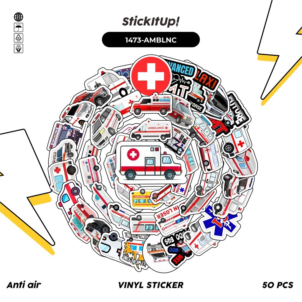 

COD 50 Pcs Stiker AMBLNC Lucu Anti Air Untuk Dekorasi Notebook Sepeda Skateboard Handphone DIY