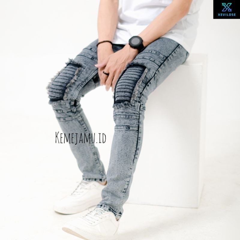 celana jeans bikers pria patch lutut skinny / celana jeans bikers pria / celana jeans bikers
