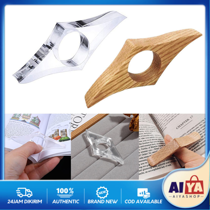 

Alat Bantu Baca Buku / Wooden Book Page Holder Thumb Ring Acrylic / Penyangga Pembatas Halaman Buku Baca Novel
