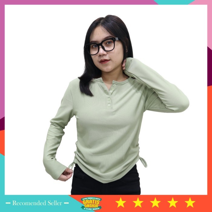 Baju Perempuan Cantik Bahan Bagus Berkualitas Premium /Atasan Kaos Vneck Wanita Knit Serut Kanan Kir