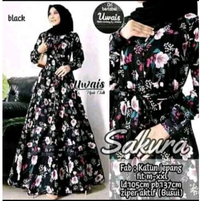 [HOT NEW] Gamis Motif Bunga Sakura Jepang Terbaru Gamis Bussui Wanita Katun
