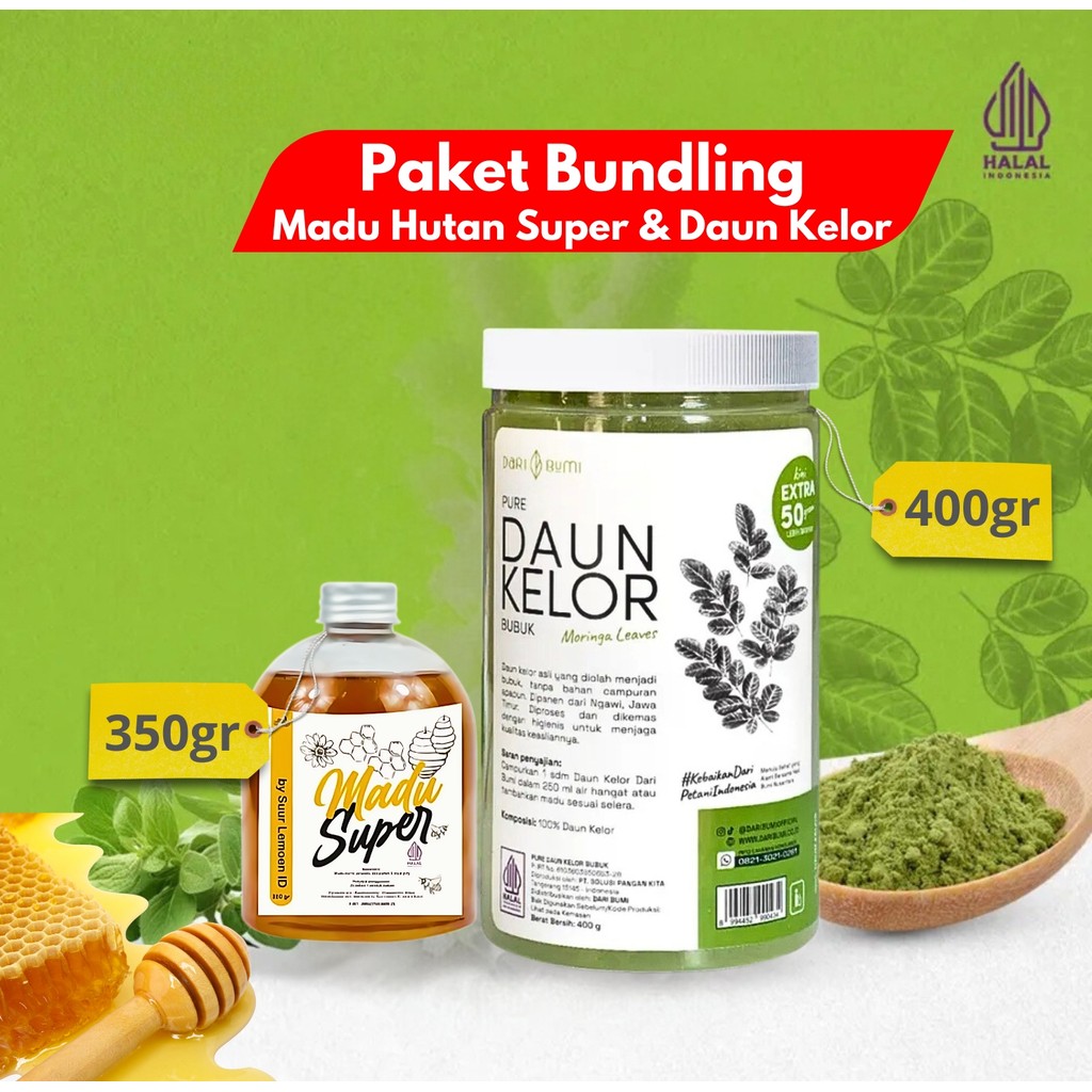 

Paket Bundling Daun Kelor Moringa Bubuk 450gram Dan Madu Hutan Super 350gram