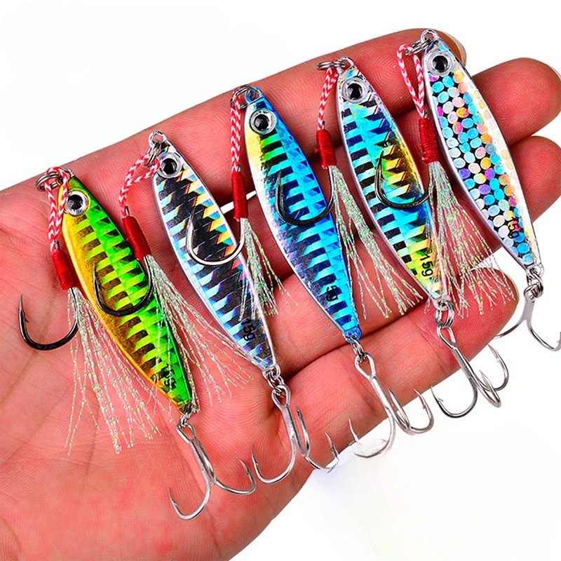 Set umpan jigging logam warna cerah 7g 10g 15g 20g 30g umpan jigging casting pantai sendok jigging u