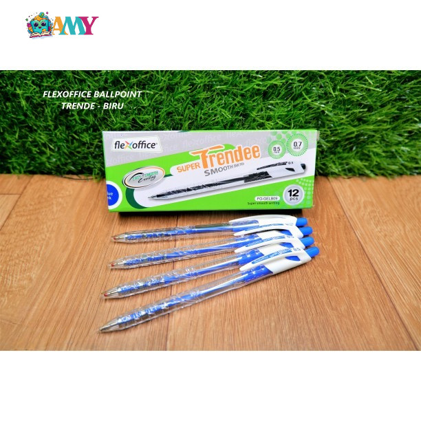 

FLEXOFFICE BALLPOINT TRENDE BIRU / Bolpoin Flex Office Trendee kotak per Pack Biru 12pcs Amy Stasionary