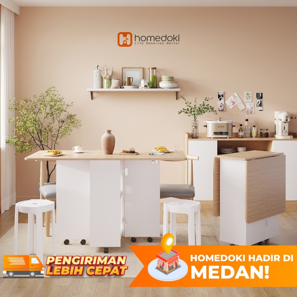 Homedoki Meja Makan Lipat / Meja Makan / Meja Lipat / Meja Makan Kayu / Meja Lipat Sederhana