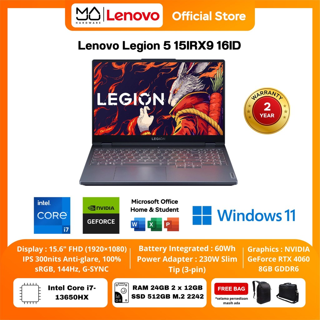 Laptop Lenovo Legion 5 15IRX9 Intel i7-13650HX 24GB SSD 512GB RTX4060