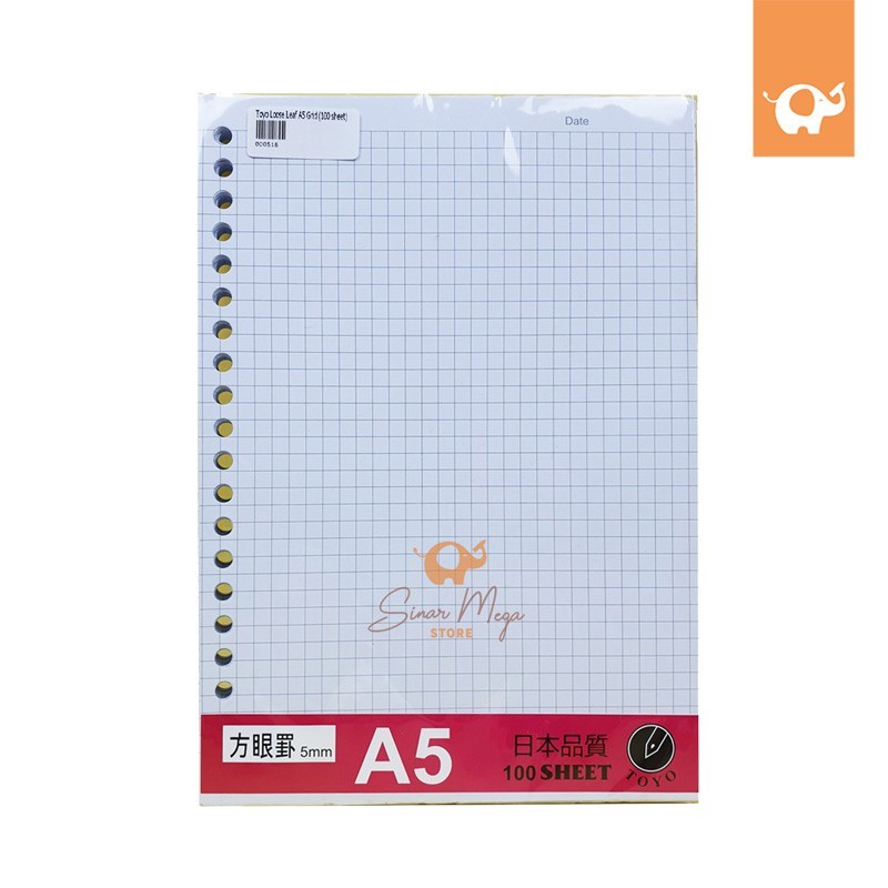 

Toyo Loose Leaf A5 GRID 100 Sheet/Lembar Isi Ulang Kertas Binder