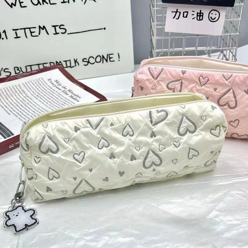 

Kawaii Beige Love Pencil Box Lovely Large Capacity Pencil Case Cosmetic Bag Student Stationery Storage Pouch for Girl Gifts