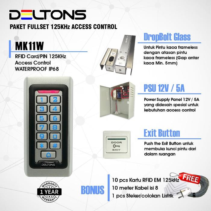 

Paket Akses Kontrol Door Access Control Dropbolt RFID 125KHz - Dropbol Gap 5mm, Standar Exit