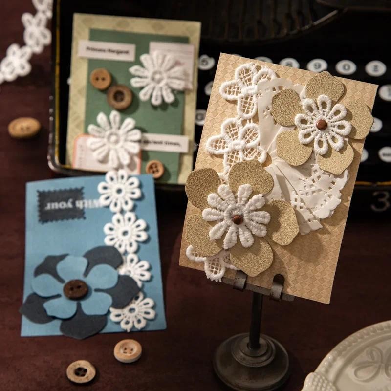 

50Pieces Handmade Bag Writing Pads DIY Pain Notebooks Scrapbook Collage Lace Bottoming Handbook Material Paper Light Linen
