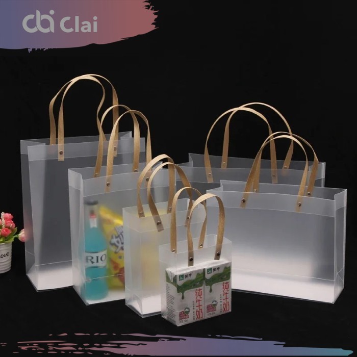 

CLAI Totebag Tote Bag Buram Tali Coklat Tas Mika Plastik PVC Doff Buram Kantong Bungkus Kemasan Souvenir Tas Kado Ulang Tahun Tenteng Jinjing Transparan Transparant Gift Goodie Bag Doff Kantung Hampers Premium Lebaran Natal Hari Raya