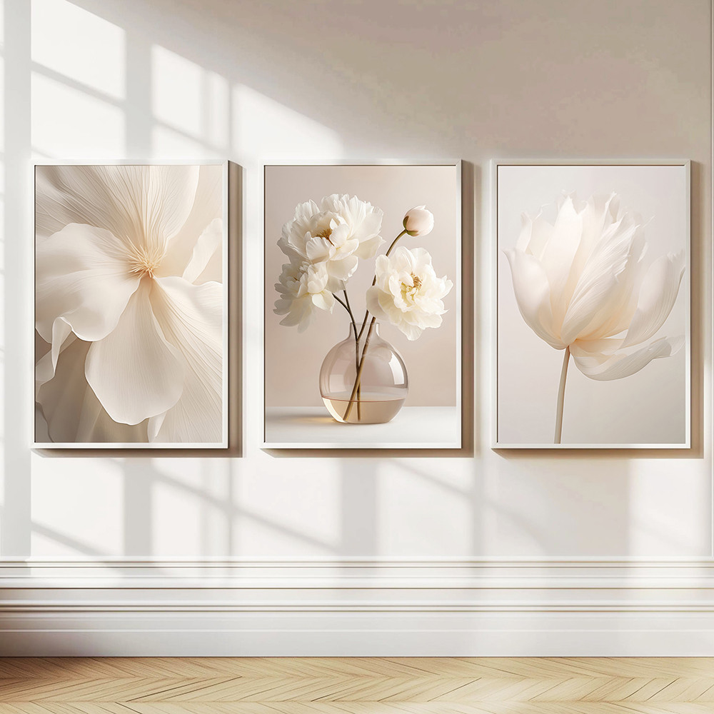 

1PC/3PCS Frameless Norc Beige Peony Flowers Canvas Painting Modern Floral Botanical Posters Aesthetic Wall Art Home Decoration