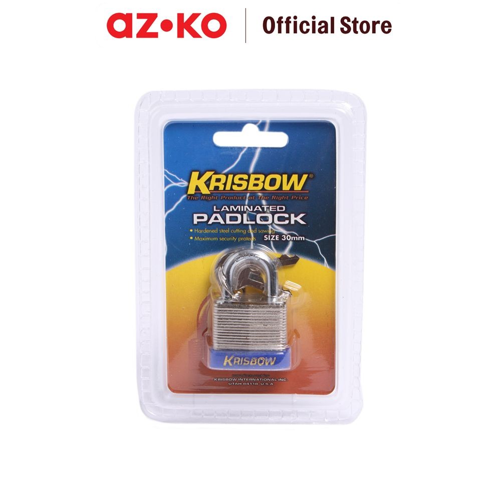 AZKO Krisbow Gembok Besi Berlaminasi 30 Mm Steel Padlock Besi Pengunci Serbaguna Perlengkapan Keaman
