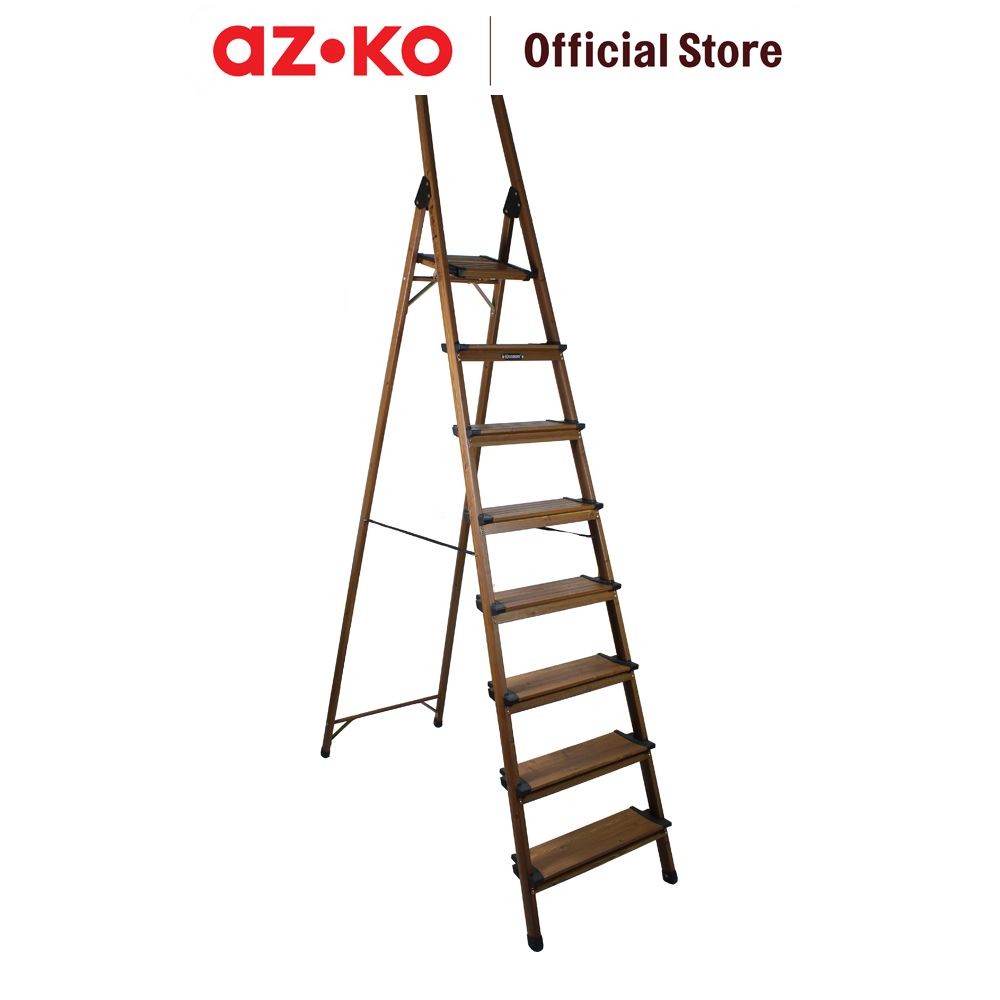 AZKO Fixsteps Tangga Lipat Aluminium 8 Wide Steps Motif Kayu Multifunction Household Ladder Perlengk