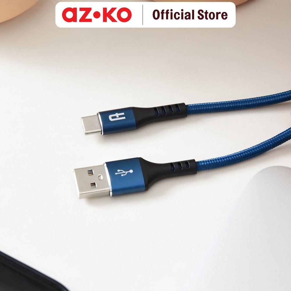AZKO Ataru Kabel Charger Braided Usb To Type C - Biru Charging Cable Kabel Casan Kabel Pengisi Daya 