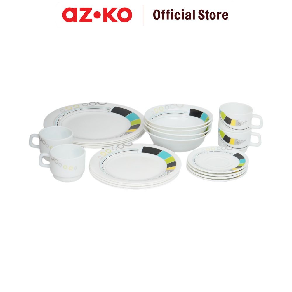 AZKO Delicia Set 20 Pcs Metrics Perlengkapan Makan Dinner Set Plate Aesthetic Eating Utensils Perala