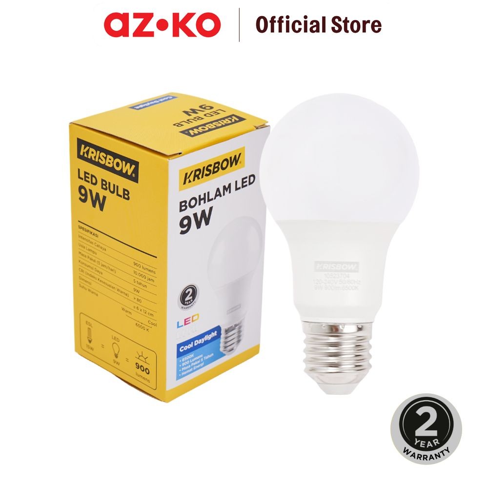 AZKO Krisbow Lumi Bohlam Led 9 watt Cool Daylight 900 Lumens - Putih Bulb Lampu White Indoor Outdoor