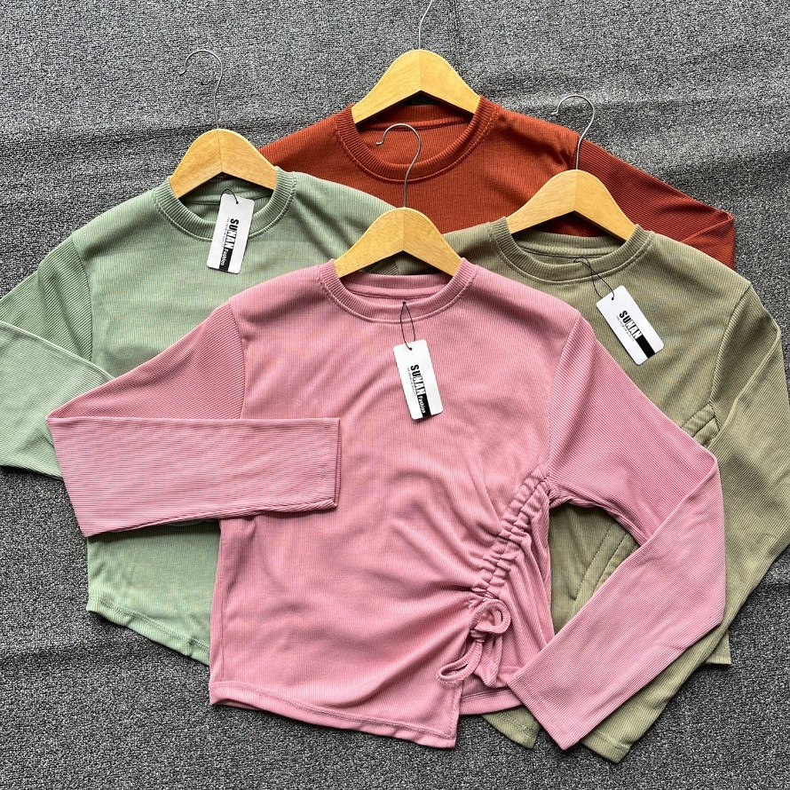 Blouse Serut Samping/Blouse Rib Knit/Atasan Rib Blouse Serut/Atasan Wanita