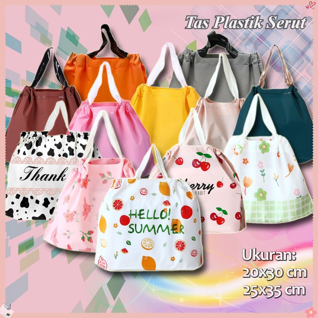 

【10 Pcs】Kantong Plastik Serut | Tas Shopping Bag Serut |Totebag Karakter | Tote Shopping Plastic Goodie Bag | Kantong Kado Hadiah