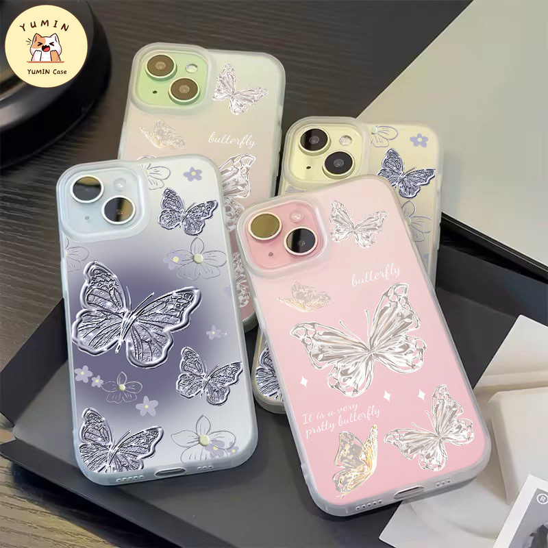 Casing Kupu-kupu Berongga Perak Mewah Kompatibel Untuk IPhone 7Plus 11 15 13 14 12 Pro Max XR X XS M