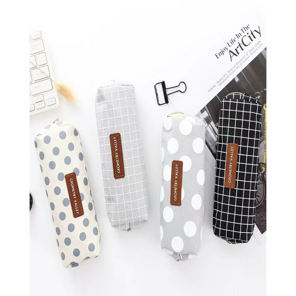 

Brief Style Geometry Grid Dot Student Pencil Case School Pen Case For Girls Boys Stationery Canvas Big Pencil Bag Estojo Escolar