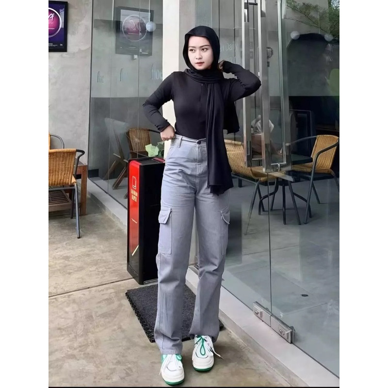 DV65TA CELANA JEANS CARGO WANITA HIGHWAIST JEANS