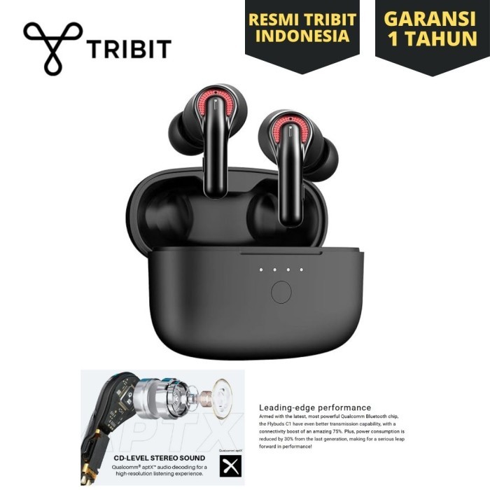 Tribit FlyBuds C1 GARANSI RESMI TRIBIT INDONESIA TWS Wireless Earbuds Qualcomm QCC3040 Bluetooth 5.2