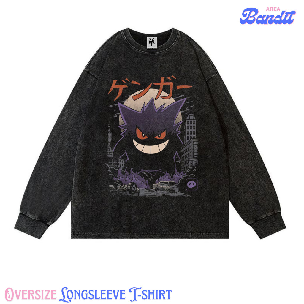 Bandit Area "anime pokemon gengar" Oversize Longsleeve T-shirt Vintage tee