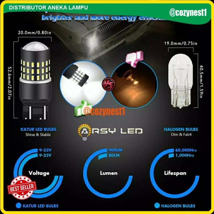 (ALT) ARSYLED Lampu Mundur LED T20 54 Titik Mobil Super Bright - Putih