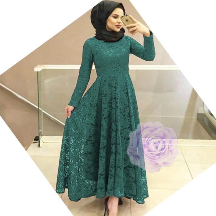 gamis pesta brukat dress yunita hijau botol xxl baju muslim mx yun vt