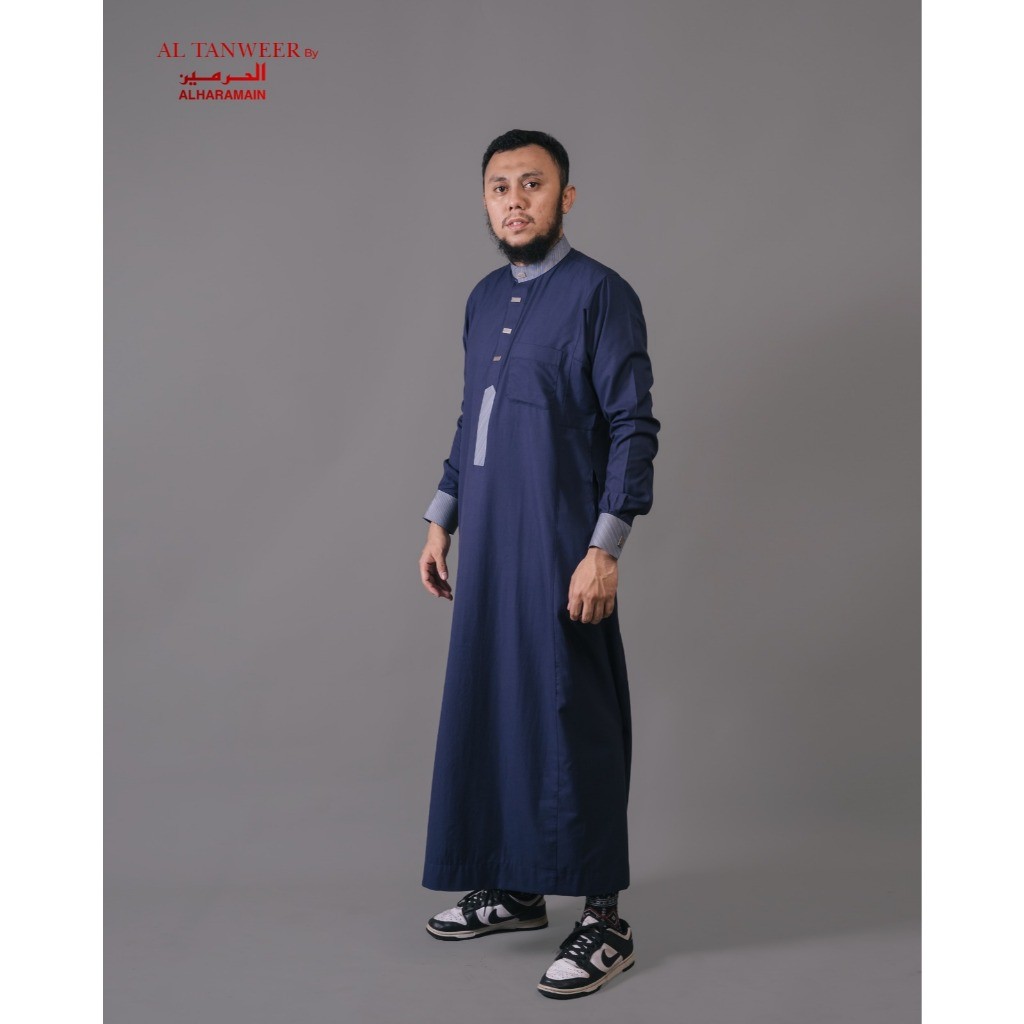 [HOT NEW] AL TANWEER by Alharamain Jubah / Gamis Pria Dewasa Slimfit Kombinasi SCC (119) | Abu | Abu