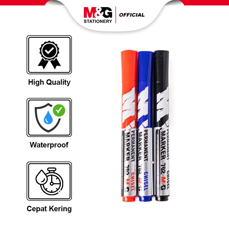 

M&G Single Tip Permanent Marker Waterproof 3 dan 5pcs Intense Color Dries Instanly Tahan lama Original