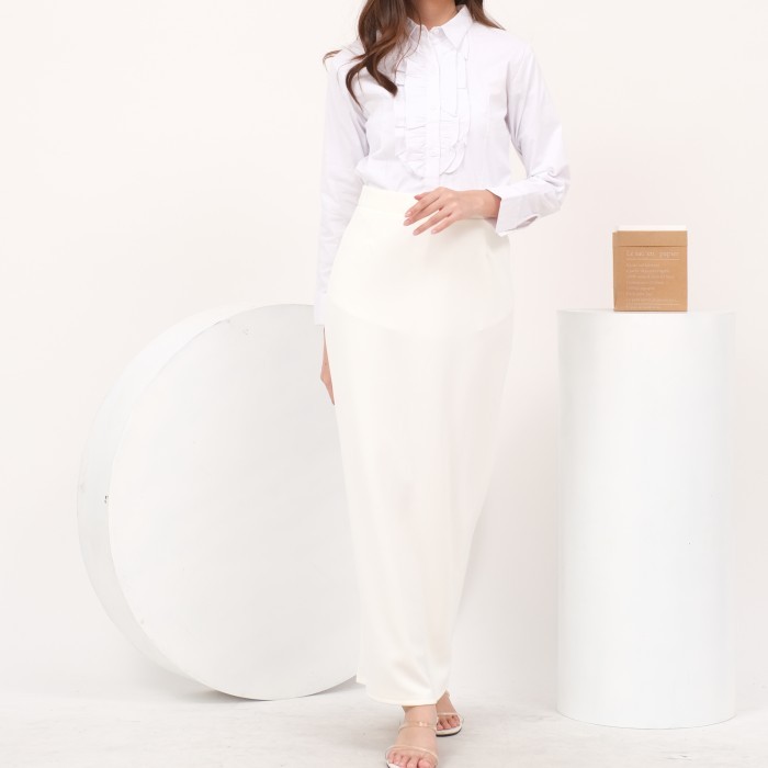 ✔HST.H✔ -  TERMURAH Rok Panjang Wanita Span Scuba Formal Casual - Putih