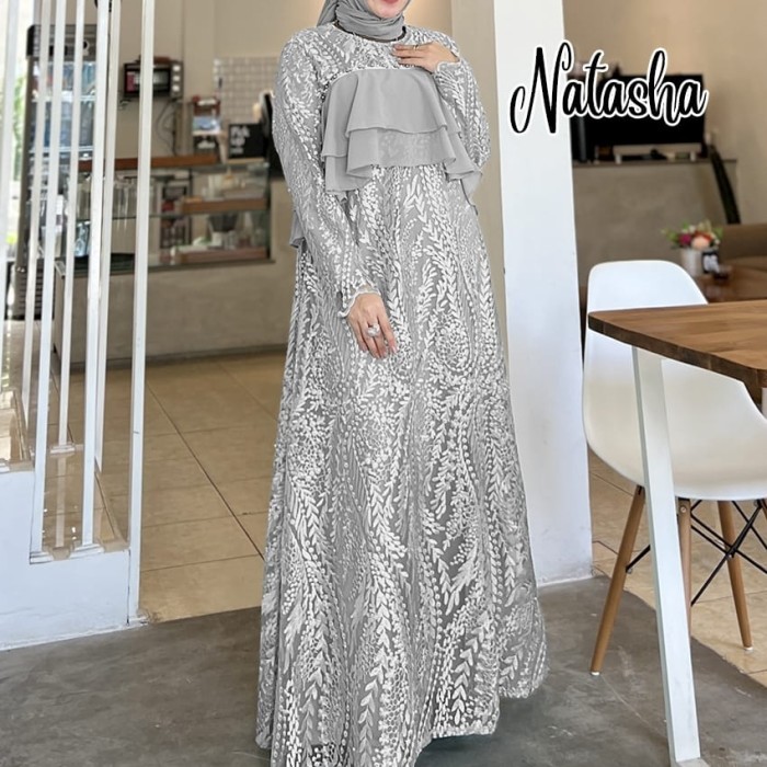 Natasha gamis pesta muslimah baju lebaran kondangan wisuda agrabutik - Abu-abu