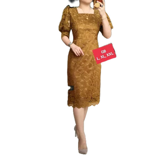 RN SHOOPY DRES SEMI BRUKAT/BAJU PESTA WANITA KEKINIAN/TUNIK RENDA TANGAN BALON MUTIARA