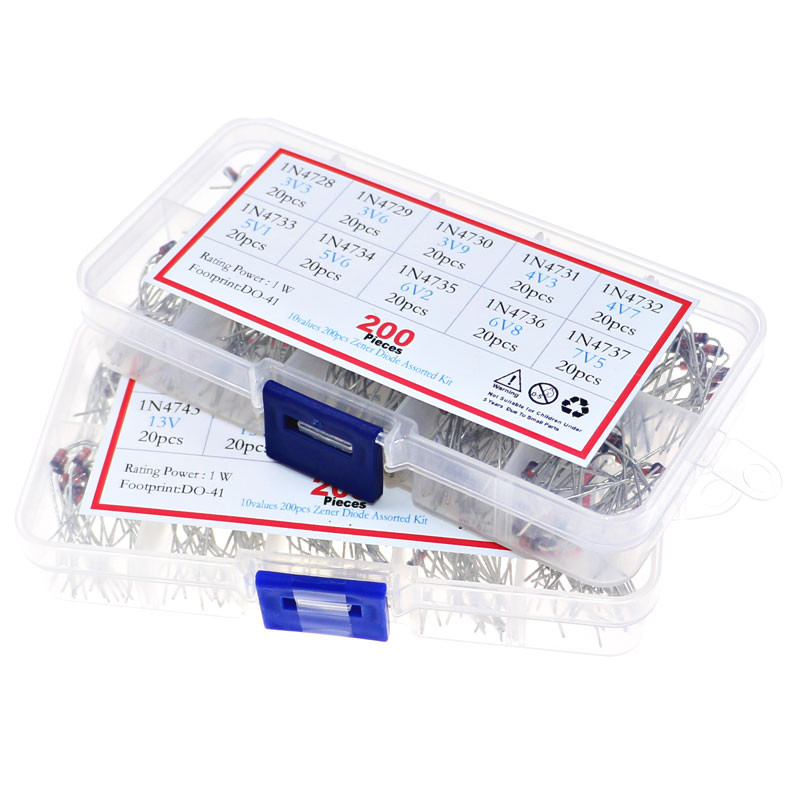 200Pcs 1W Zener Diode Assortment Box Kit 1N4728 1N4729 1N4730 1N4731 1N4732 1N4733 1N4734 1N4735 1N4