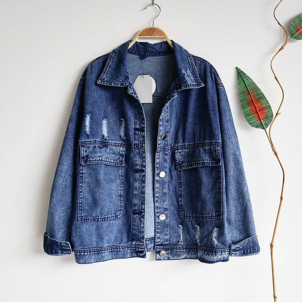 OVERSIZE JAKET JEANS KODE FX 501 / JAKET WANITA / JAKET RIPPED /Fashion 2025